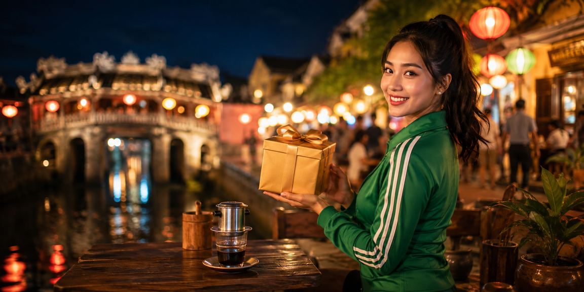 Người dùng tại Hội An xem thông tin xổ số và cá cược qua điện thoại với ly cà phê